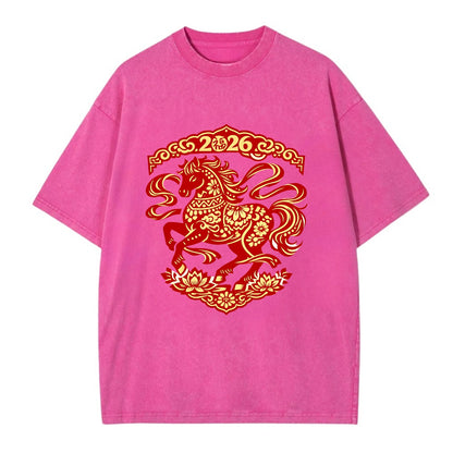 DANCING HORSE | Elegant prancing horse in motion | Graceful curved pose | - Vintage T-shirt - Dusty Rose(Rose)