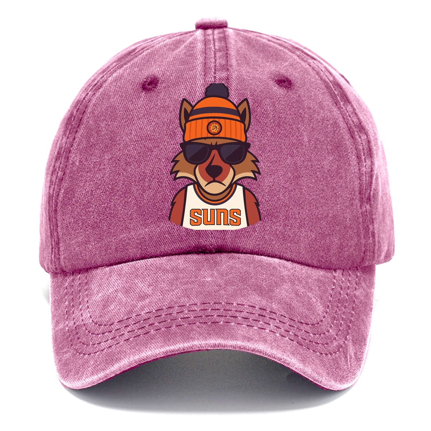 Arizona Coyote wearing Suns beanie with desert sun patch and wayfarer sunglasses - Classic Cap - Dusty Rose(Rose)