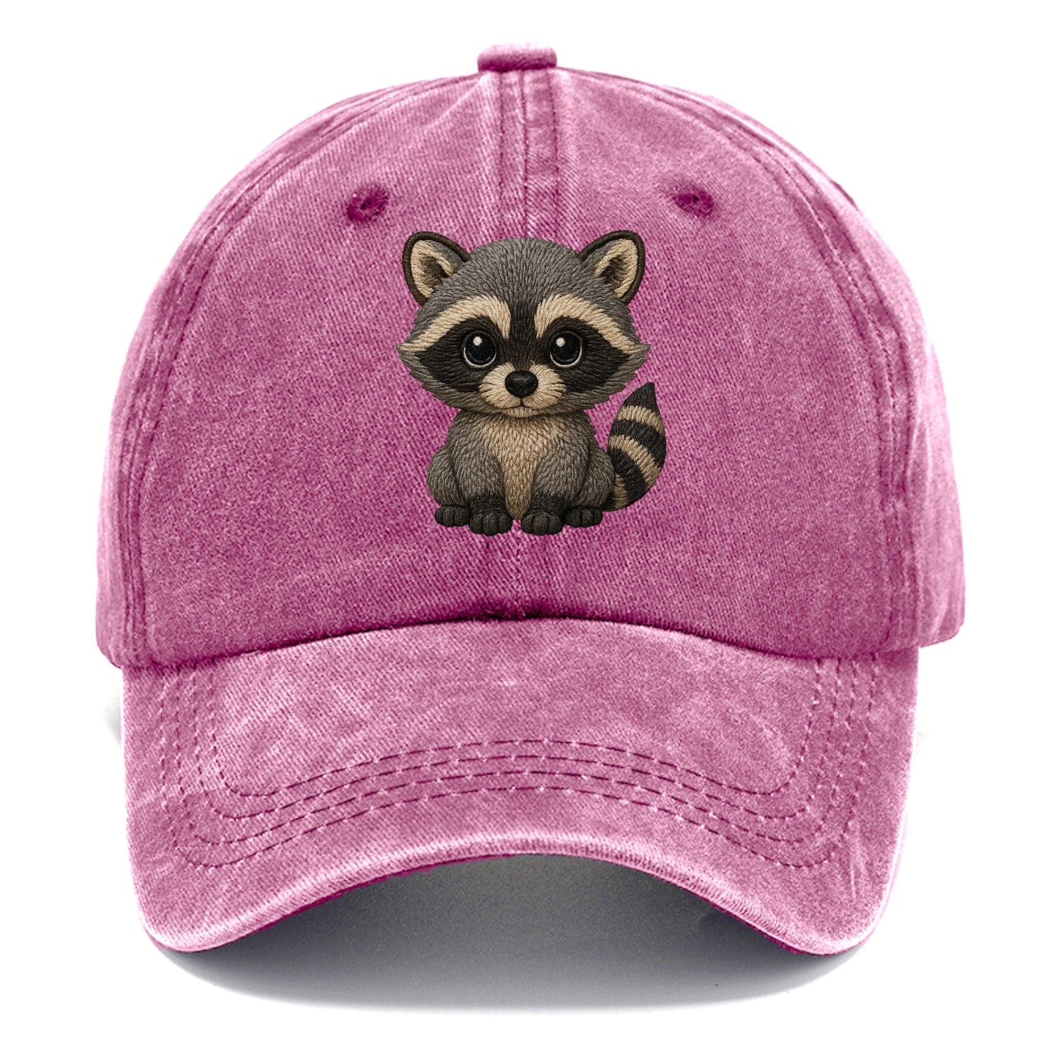 Baby Raccoon - gray fur, black mask, ringed tail, bright curious eyes, front-facing, - Classic Cap - Dusty Rose(Rose)
