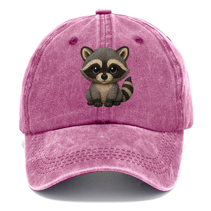 Baby Raccoon - gray fur, black mask, ringed tail, bright curious eyes, front-facing, - Classic Cap - Dusty Rose(Rose)