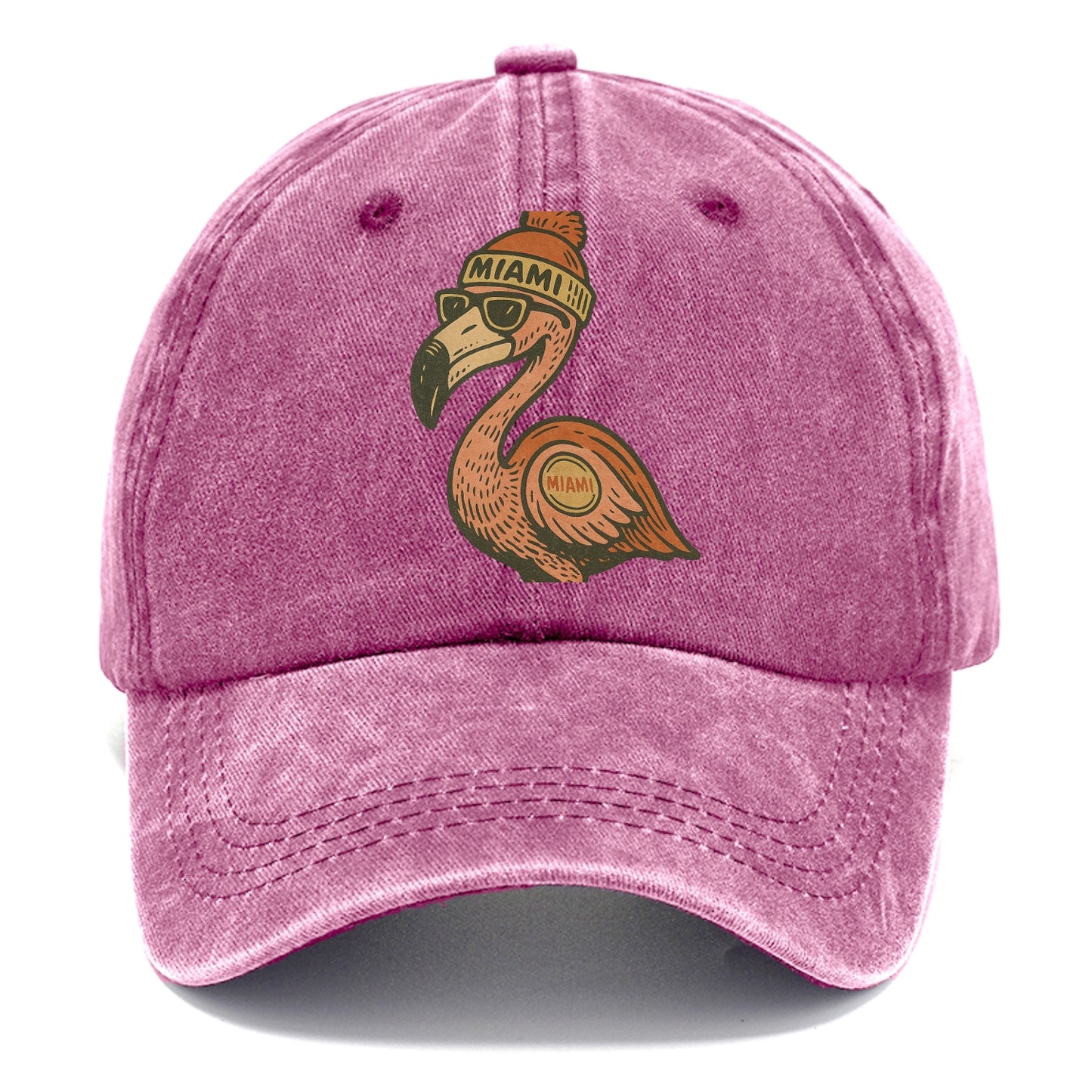 Miami Flamingo wearing Miami beanie with pom pom and wayfarer sunglasses - Classic Cap - Dusty Rose(Rose)