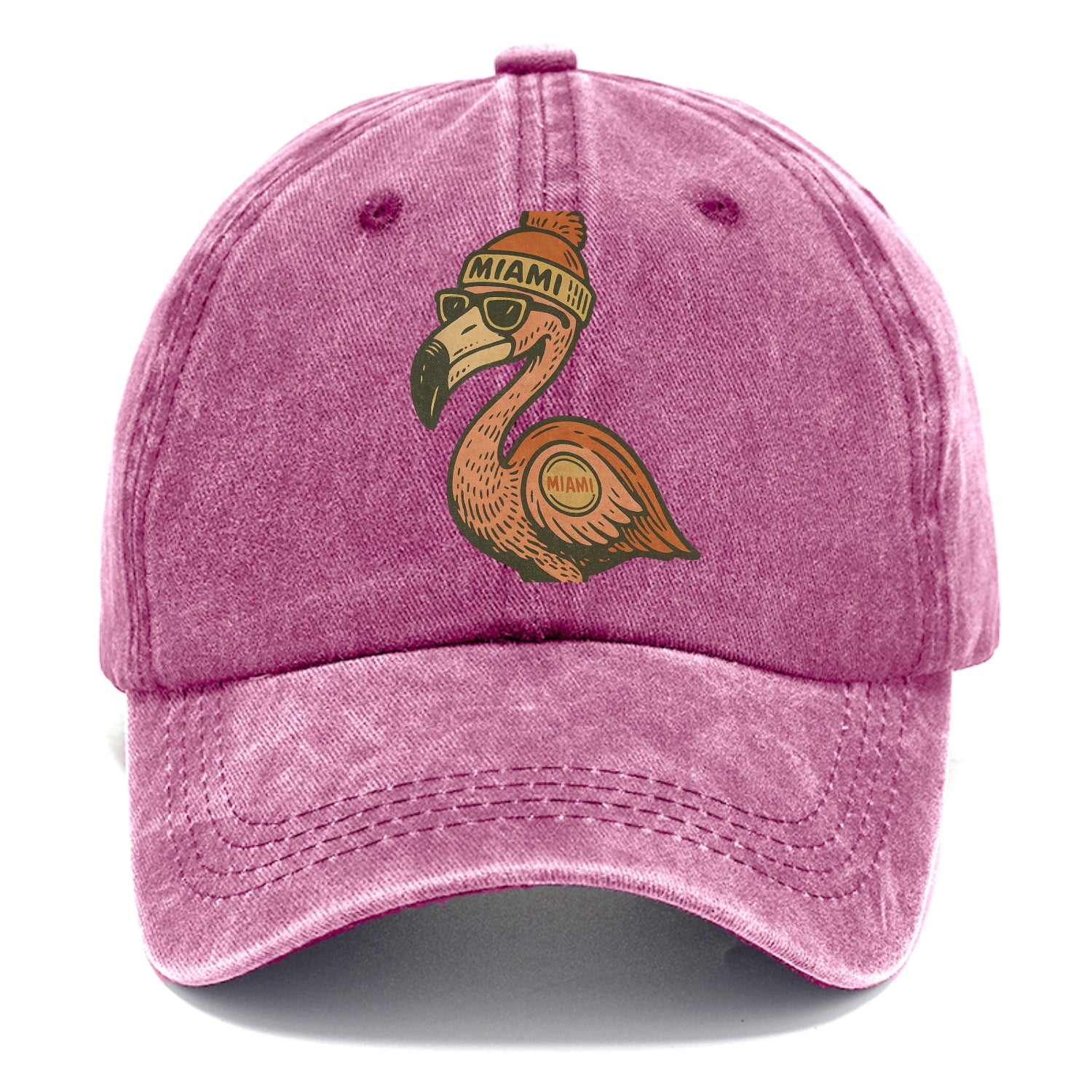 Miami Flamingo wearing Miami beanie with pom pom and wayfarer sunglasses - Classic Cap - Dusty Rose(Rose)