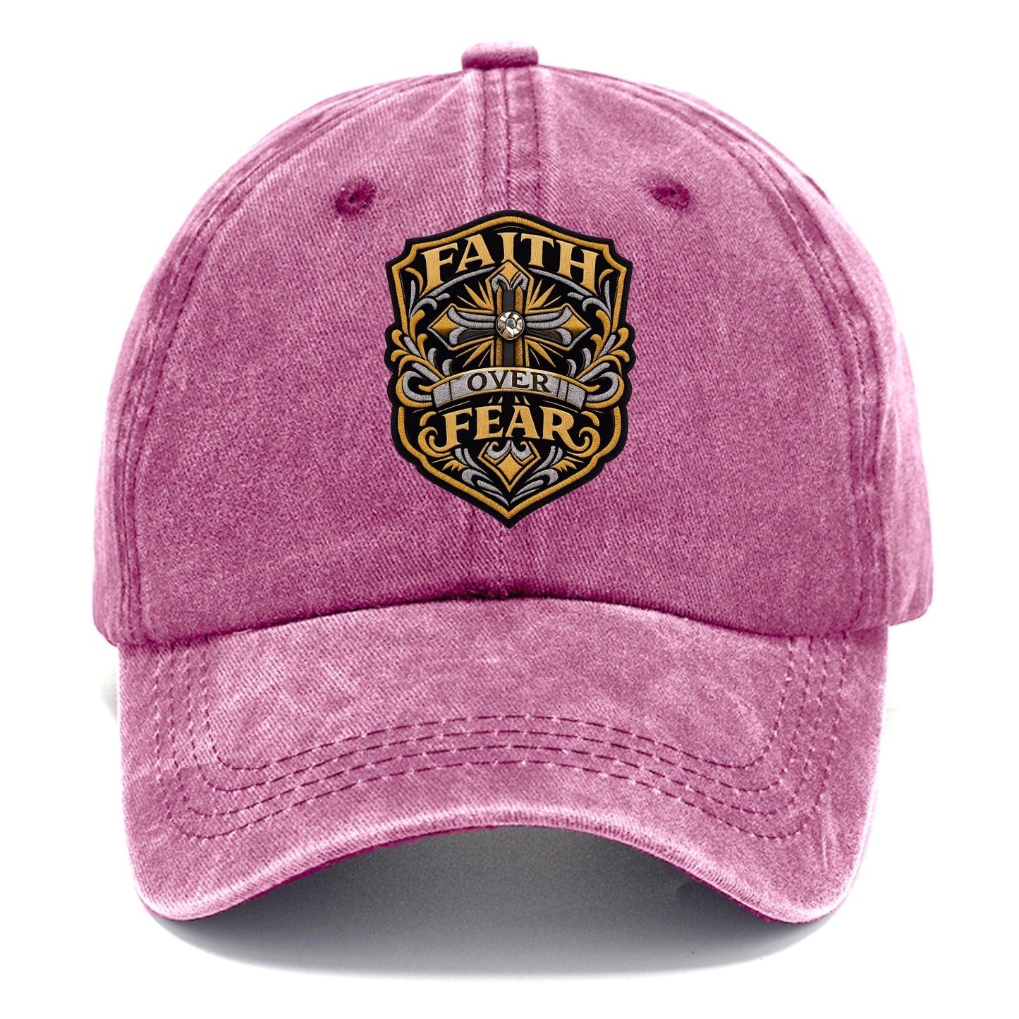FAITH OVER FEAR - cross with text in gold , spiritual strength - Classic Cap - Dusty Rose(Rose)