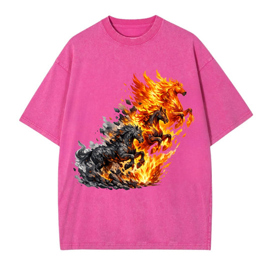 INFERNO STALLION | Horse made entirely of living flames | Blazing mane and tail | - Vintage T-shirt - Dusty Rose(Rose)