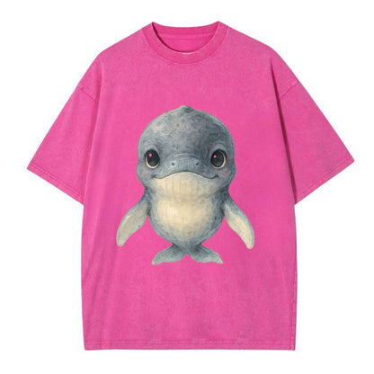 Baby Humpback Whale - dark gray with white flippers, large gentle eyes, - Vintage T-shirt - Dusty Rose(Rose)
