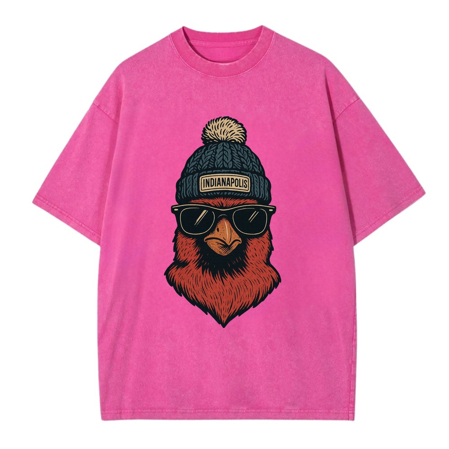 Indiana Cardinal wearing Indianapolis beanie with pom pom and wayfarer sunglasses - Vintage T-shirt - Dusty Rose(Rose)