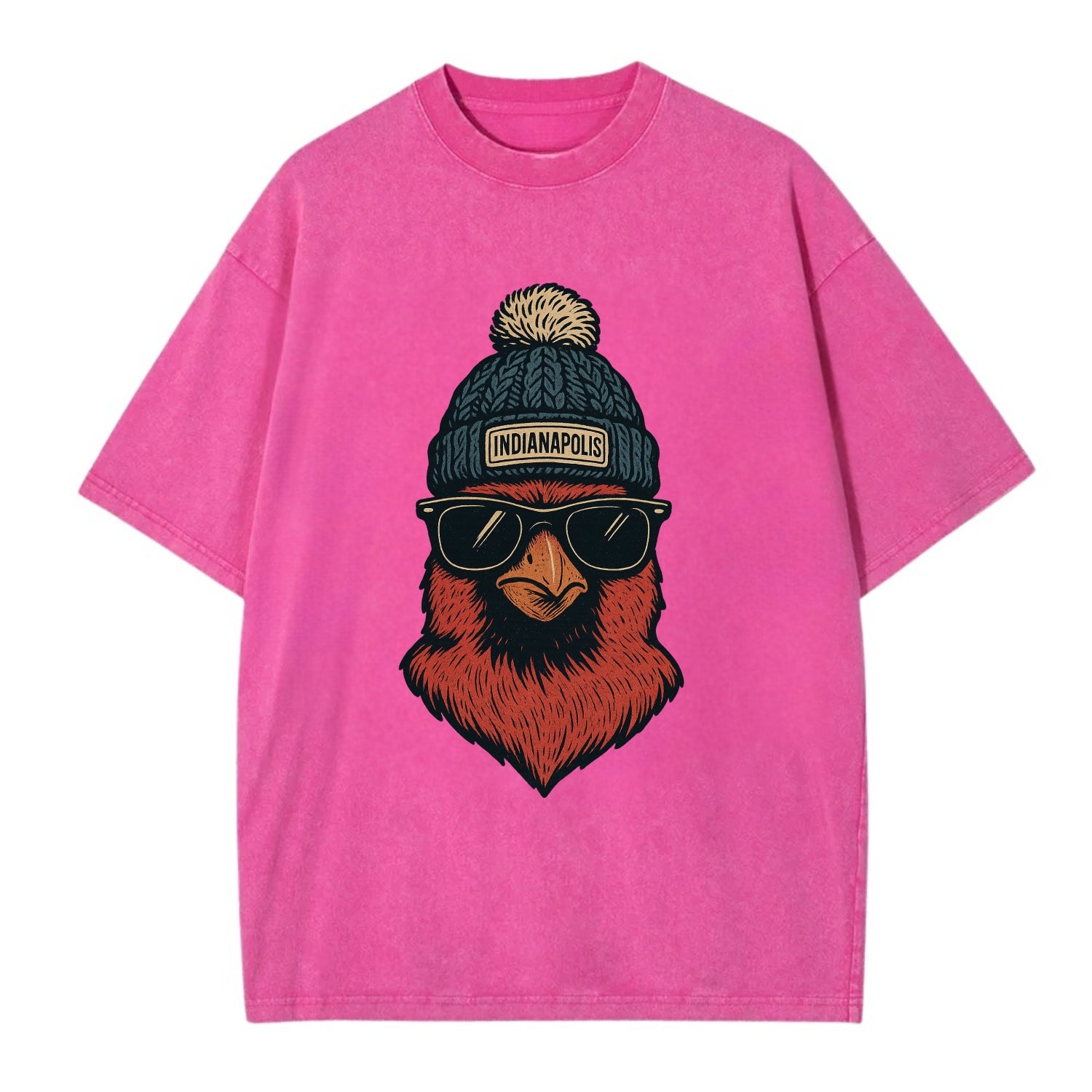 Indiana Cardinal wearing Indianapolis beanie with pom pom and wayfarer sunglasses - Vintage T-shirt - Dusty Rose(Rose)