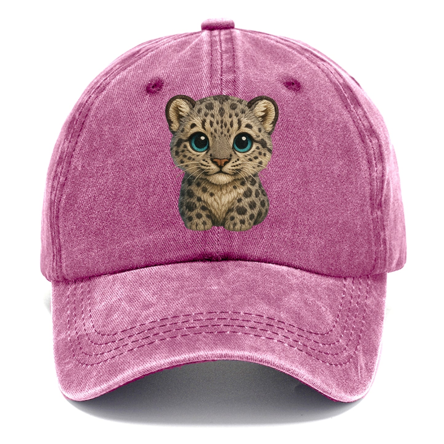 Baby Snow Leopard Cub - gray spotted, thick fur, blue-green eyes, front-facing, - Classic Cap - Dusty Rose(Rose)