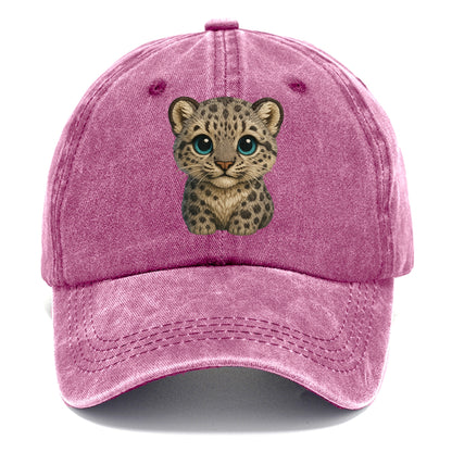 Baby Snow Leopard Cub - gray spotted, thick fur, blue-green eyes, front-facing, - Classic Cap - Dusty Rose(Rose)
