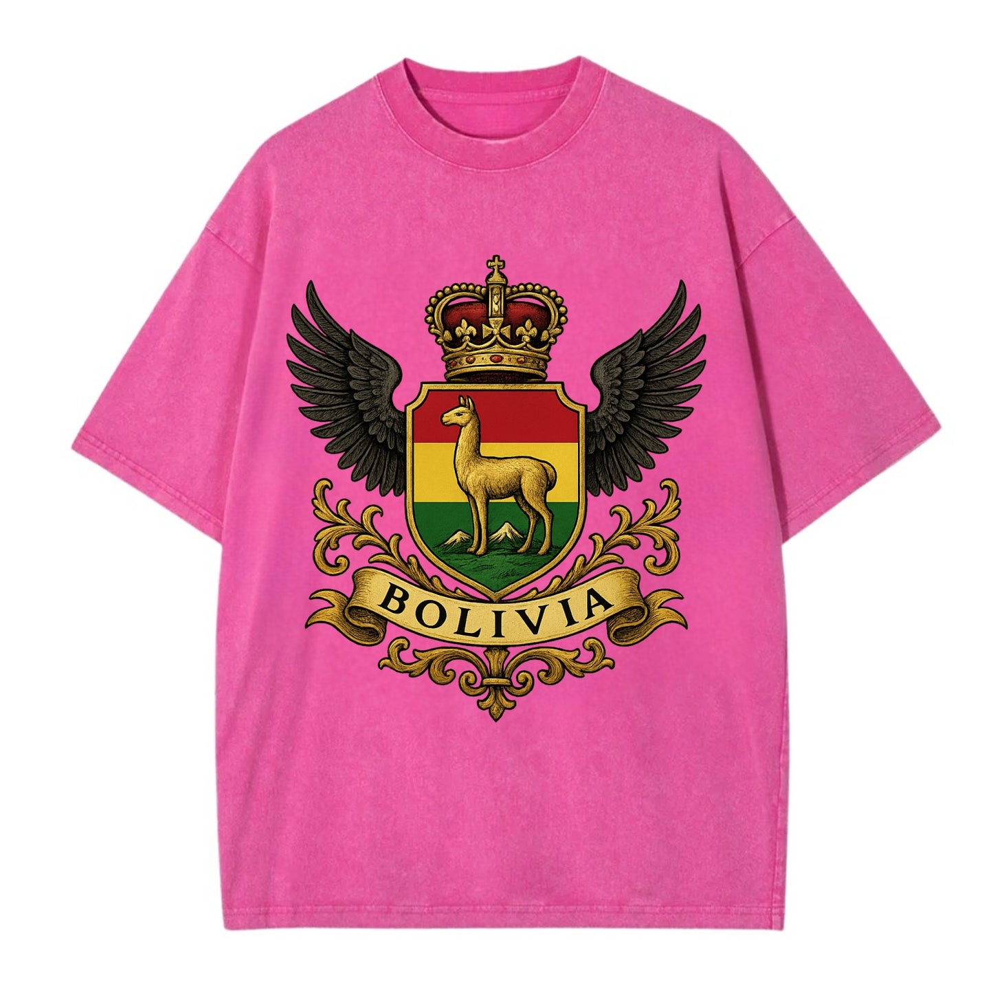 Bolivia Llama Emblem  - Vintage T-shirt - Dusty Rose(Rose)