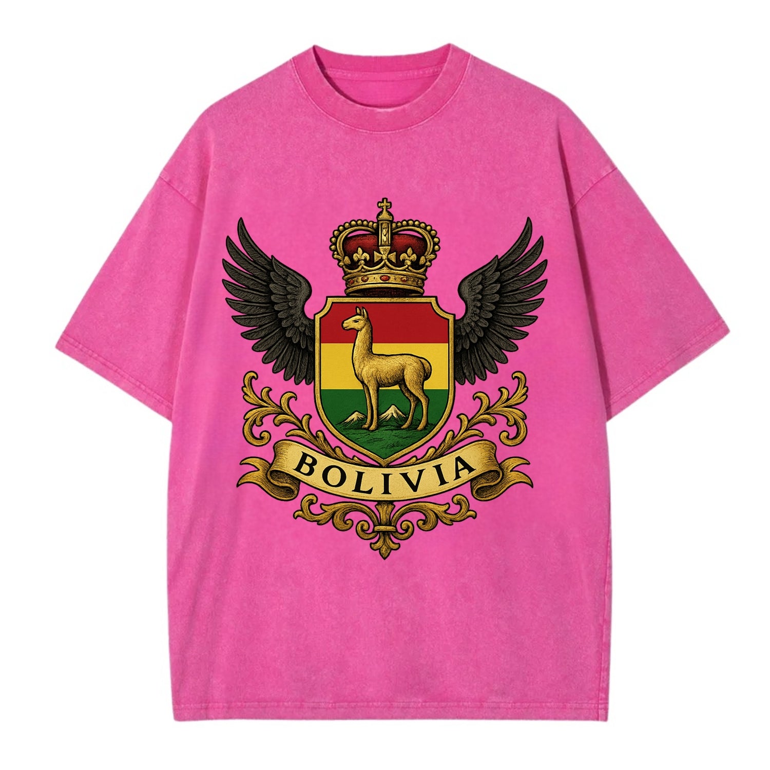 Bolivia Llama Emblem  - Vintage T-shirt - Dusty Rose(Rose)