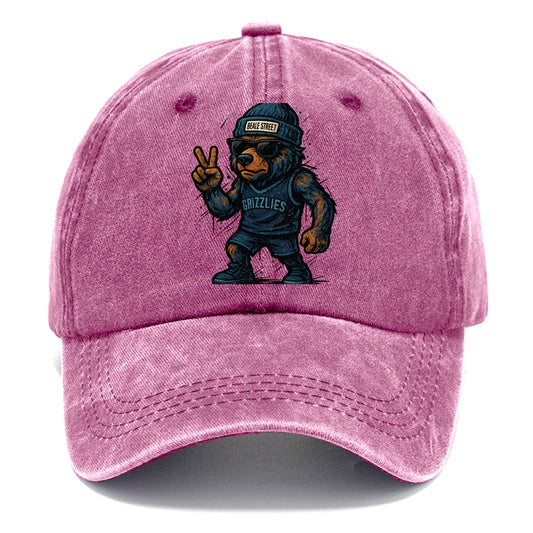 Memphis Grizzly Bear wearing Grizzlies navy and light blue beanie with Beale Street - Classic Cap - Dusty Rose(Rose)