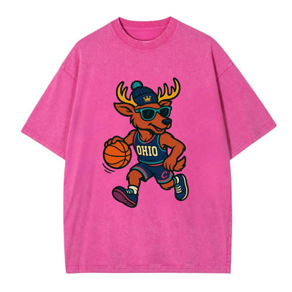 Ohio Deer wearing Cavs beanie with crown patch and wayfarer sunglasses - Vintage T-shirt - Dusty Rose(Rose)