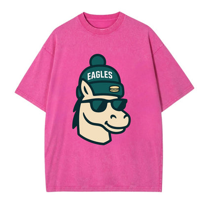 Philadelphia Horse wearing Eagles beanie with cheesesteak patch and wayfarer - Vintage T-shirt - Dusty Rose(Rose)
