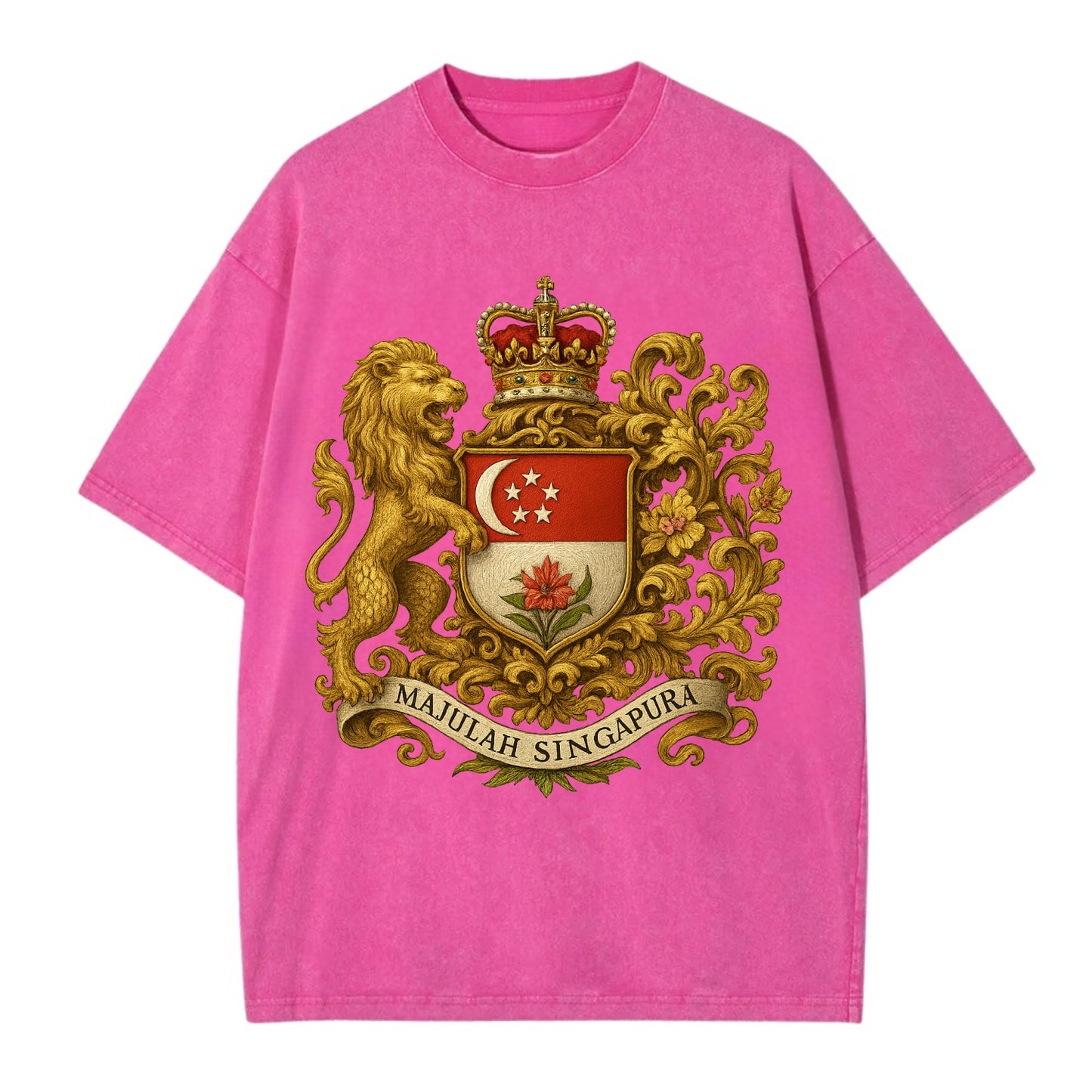 Singapore Merlion Emblem  - Vintage T-shirt - Dusty Rose(Rose)