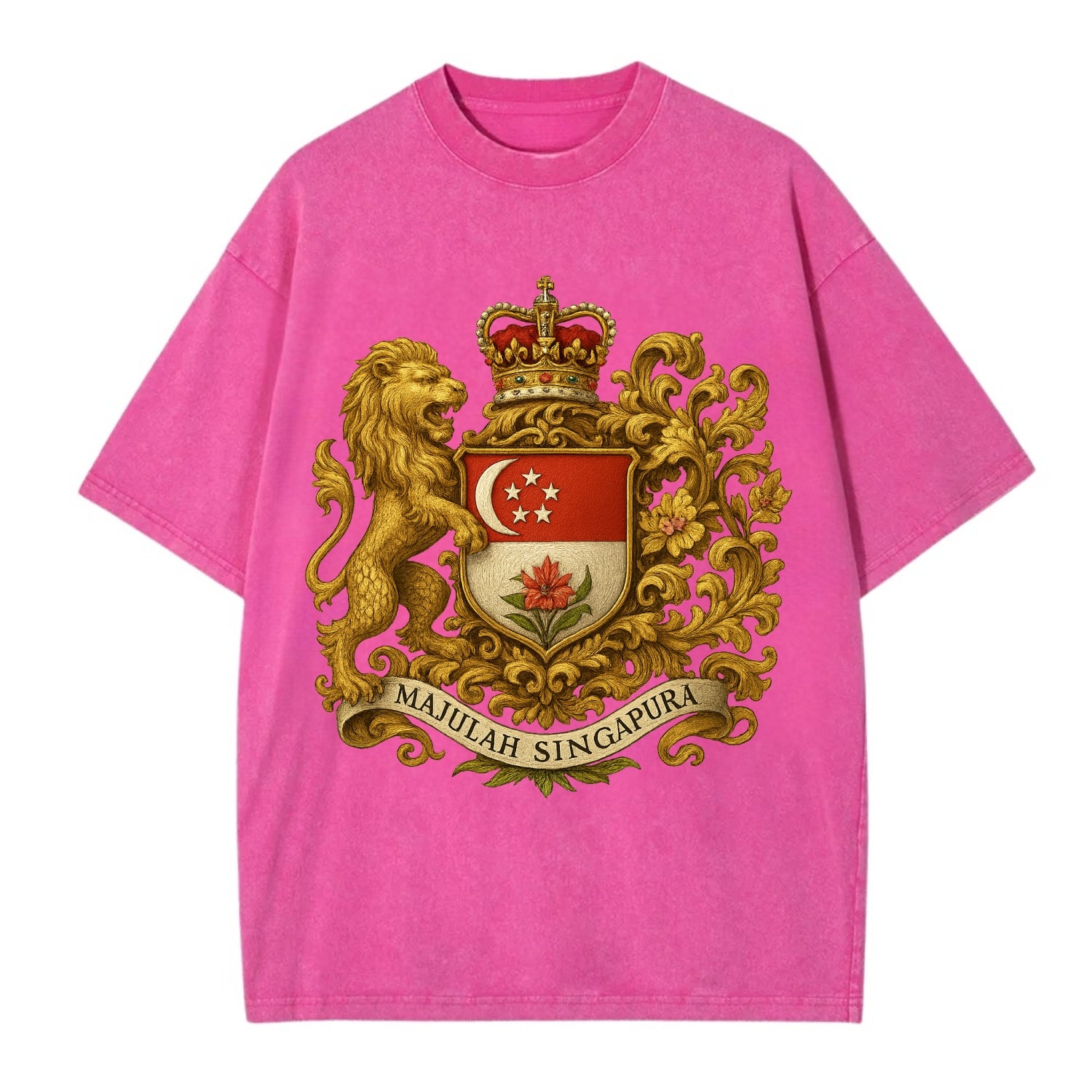 Singapore Merlion Emblem  - Vintage T-shirt - Dusty Rose(Rose)