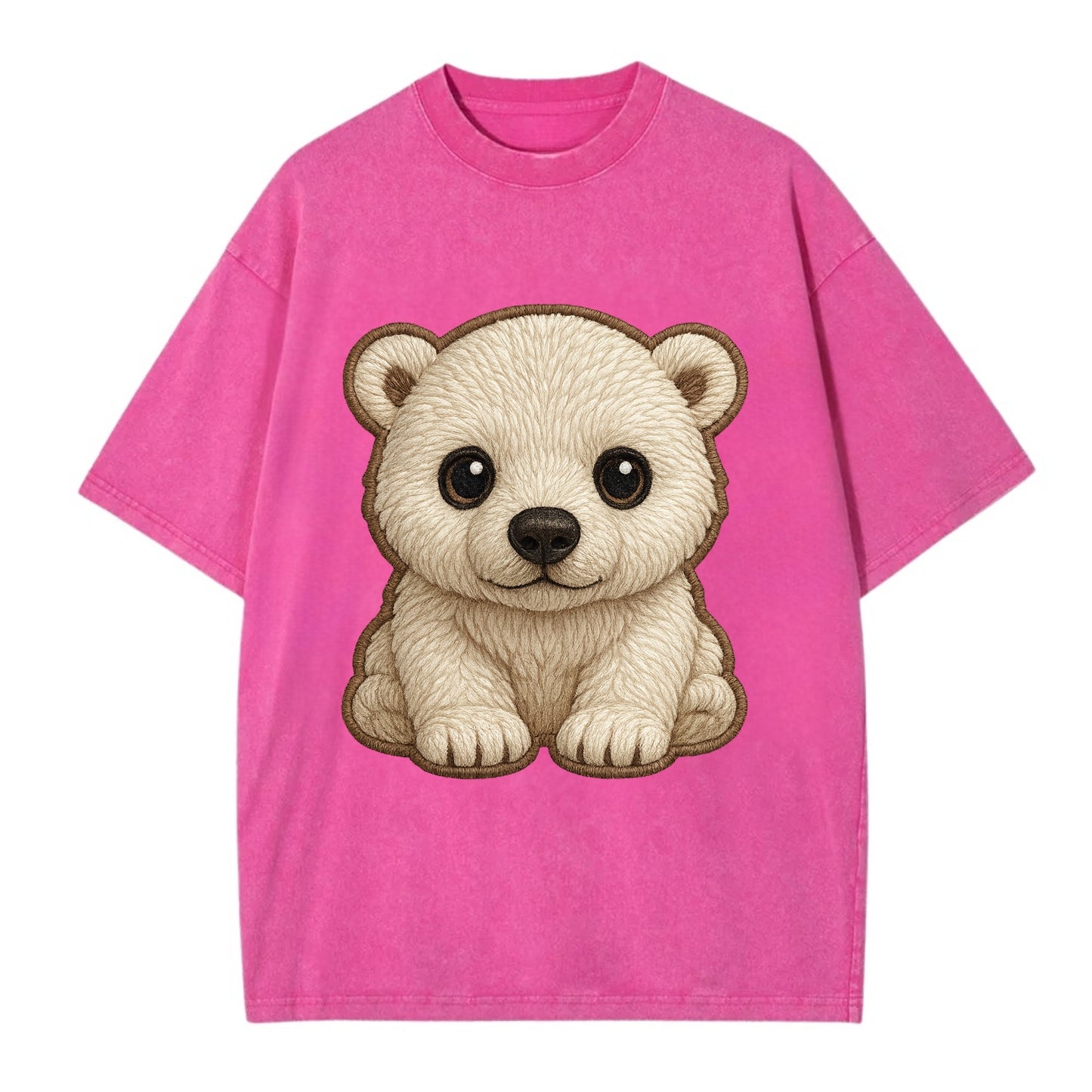 Baby Polar Bear Cub - white fluffy, black nose, dark curious eyes, front-facing, - Vintage T-shirt - Dusty Rose(Rose)