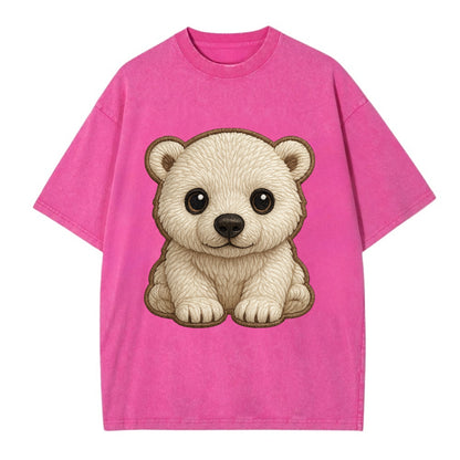 Baby Polar Bear Cub - white fluffy, black nose, dark curious eyes, front-facing, - Vintage T-shirt - Dusty Rose(Rose)