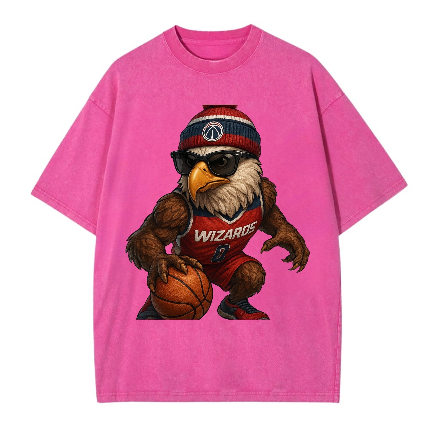 DC Eagle wearing Wizards red white and blue beanie with monument patch and - Vintage T-shirt - Dusty Rose(Rose)