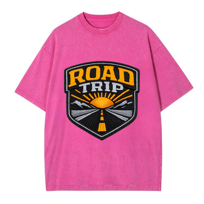 ROAD TRIP - highway and sun in orange and gray , open road - Vintage T-shirt - Dusty Rose(Rose)