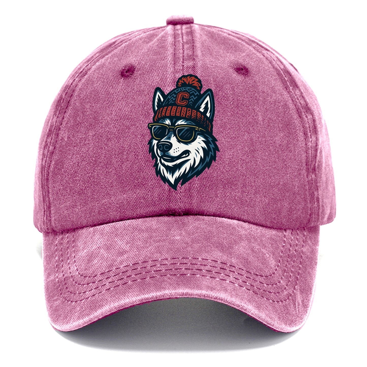 Storrs Husky wearing UConn beanie with C patch - Classic Cap - Dusty Rose(Rose)