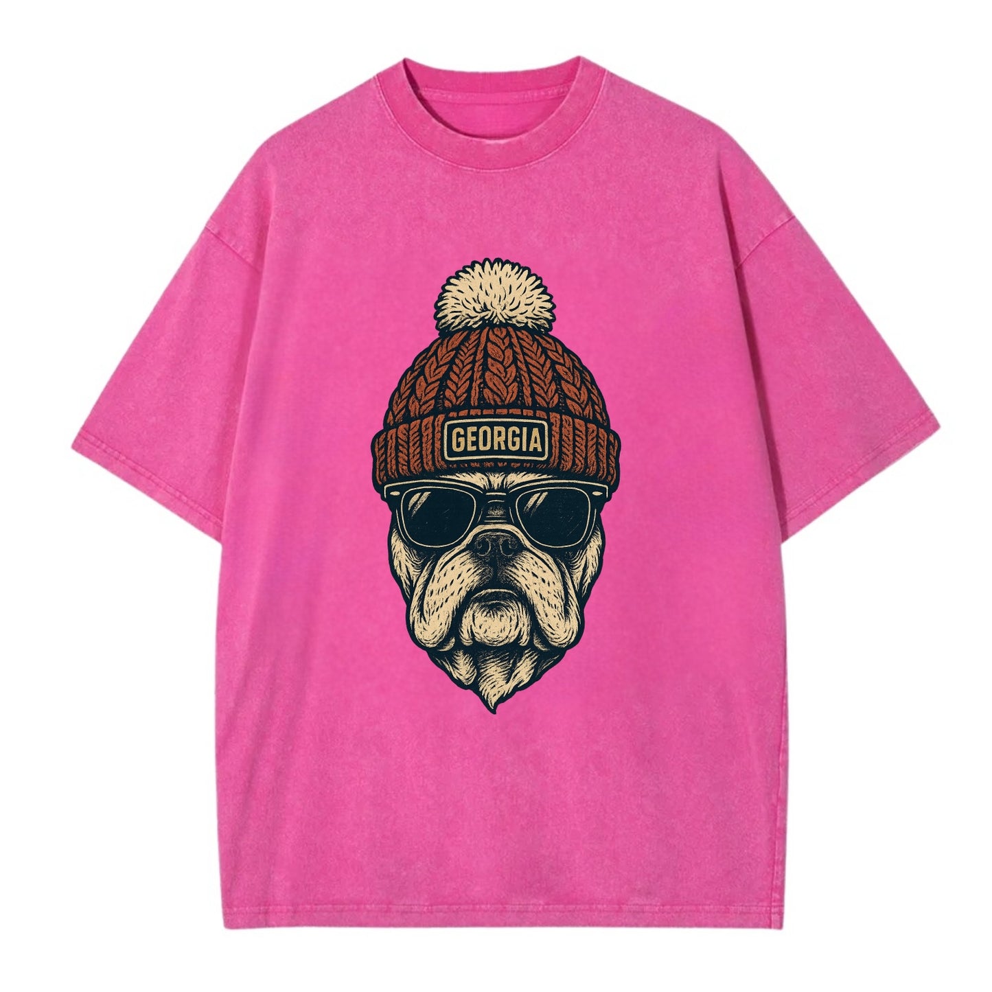 Athens Bulldog wearing Georgia beanie wi - Vintage T-shirt - Dusty Rose(Rose)