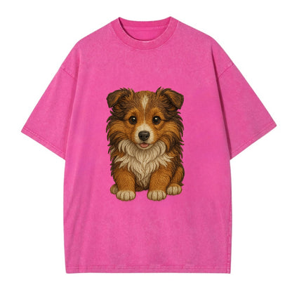 Baby Shetland Sheepdog Puppy - mini collie look, flowing mane, intelligent eyes, - Vintage T-shirt - Dusty Rose(Rose)