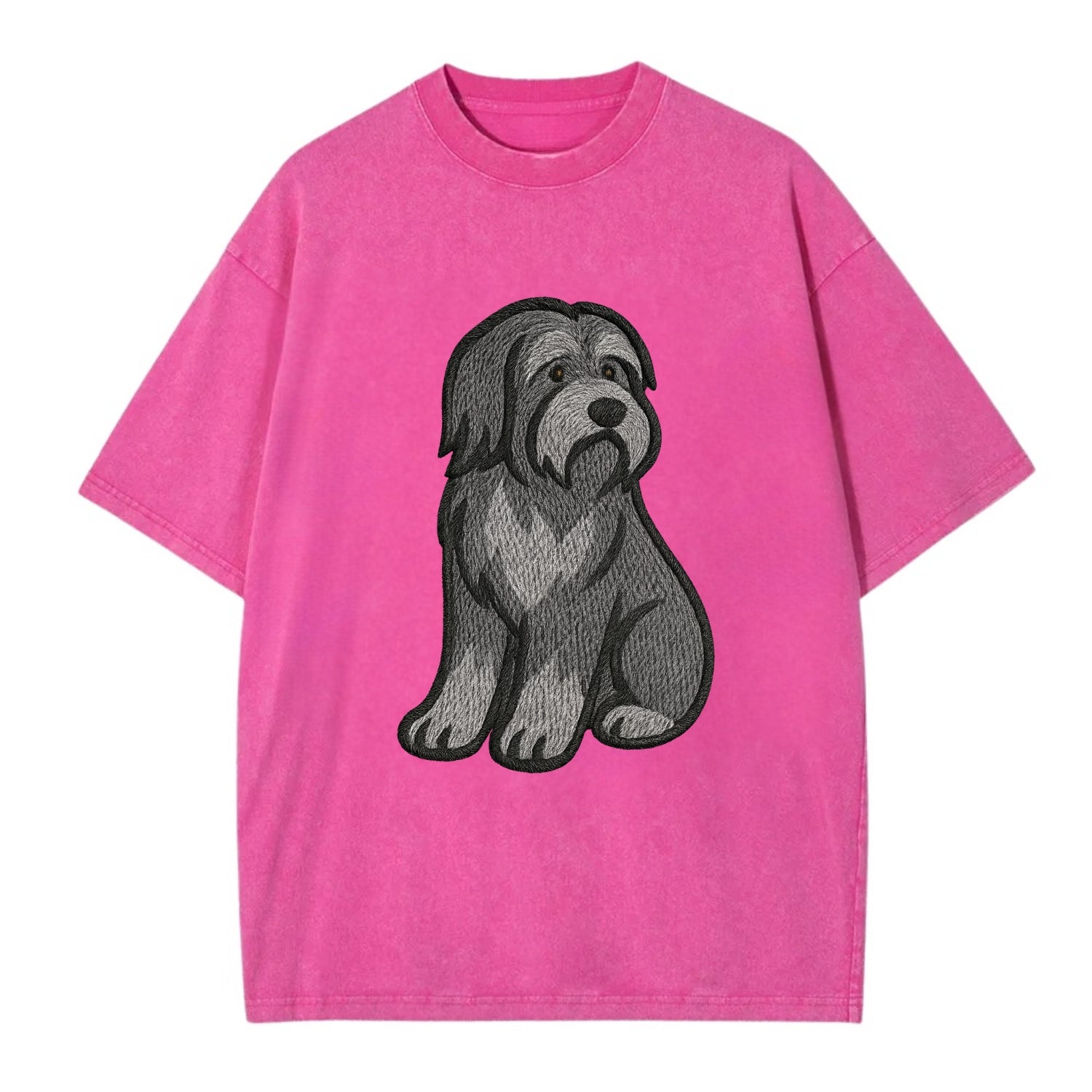 Bearded Collie - Gray shaggy coat embroidered pose - Vintage T-shirt - Dusty Rose(Rose)