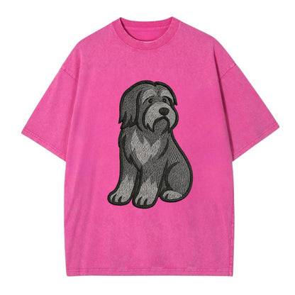 Bearded Collie - Gray shaggy coat embroidered pose - Vintage T-shirt - Dusty Rose(Rose)