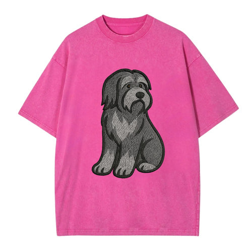 Bearded Collie - Gray shaggy coat embroidered pose - Vintage T-shirt