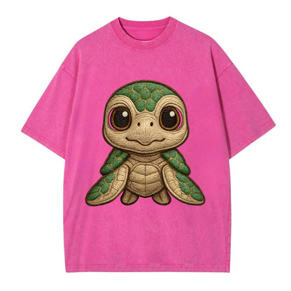 Baby Green Sea Turtle - emerald shell, large innocent brown eyes, tiny flippers, - Vintage T-shirt - Dusty Rose(Rose)