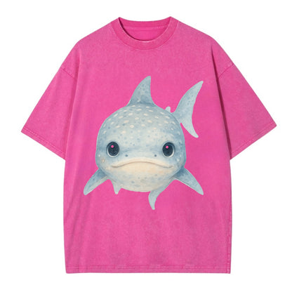 Baby Whale Shark - spotted blue-gray, wide mouth closed, tiny eyes, front-facing, - Vintage T-shirt - Dusty Rose(Rose)