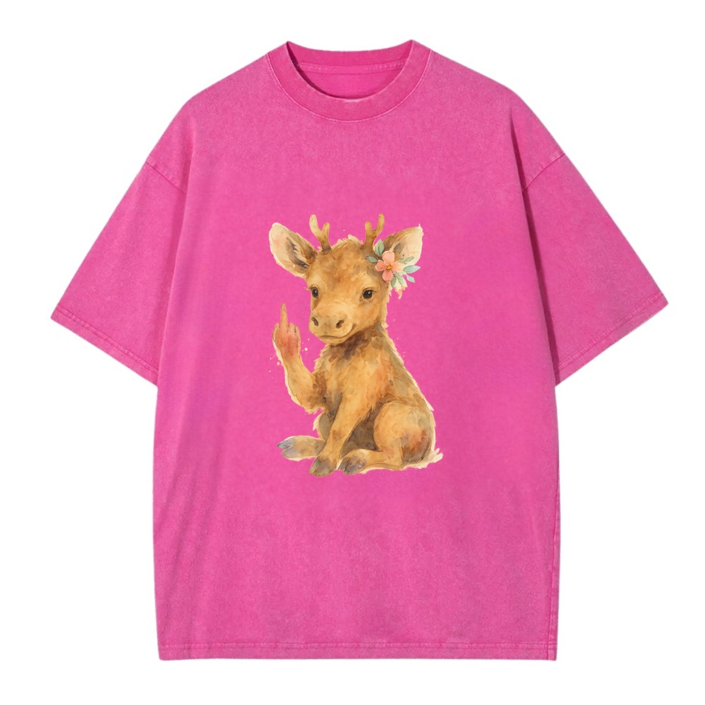baby moose with adorable tiny antlers, one hoof raised in attitude - Vintage T-shirt - Dusty Rose(Rose)