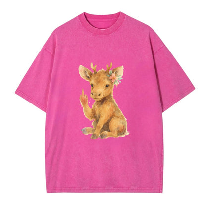 baby moose with adorable tiny antlers, one hoof raised in attitude - Vintage T-shirt - Dusty Rose(Rose)