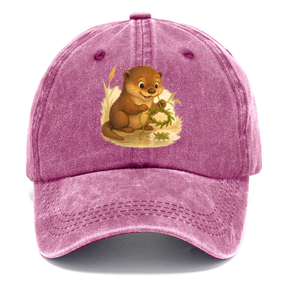 Otter weaving river reeds into a floating crown beside mirror-still water - Classic Cap - Dusty Rose(Rose)
