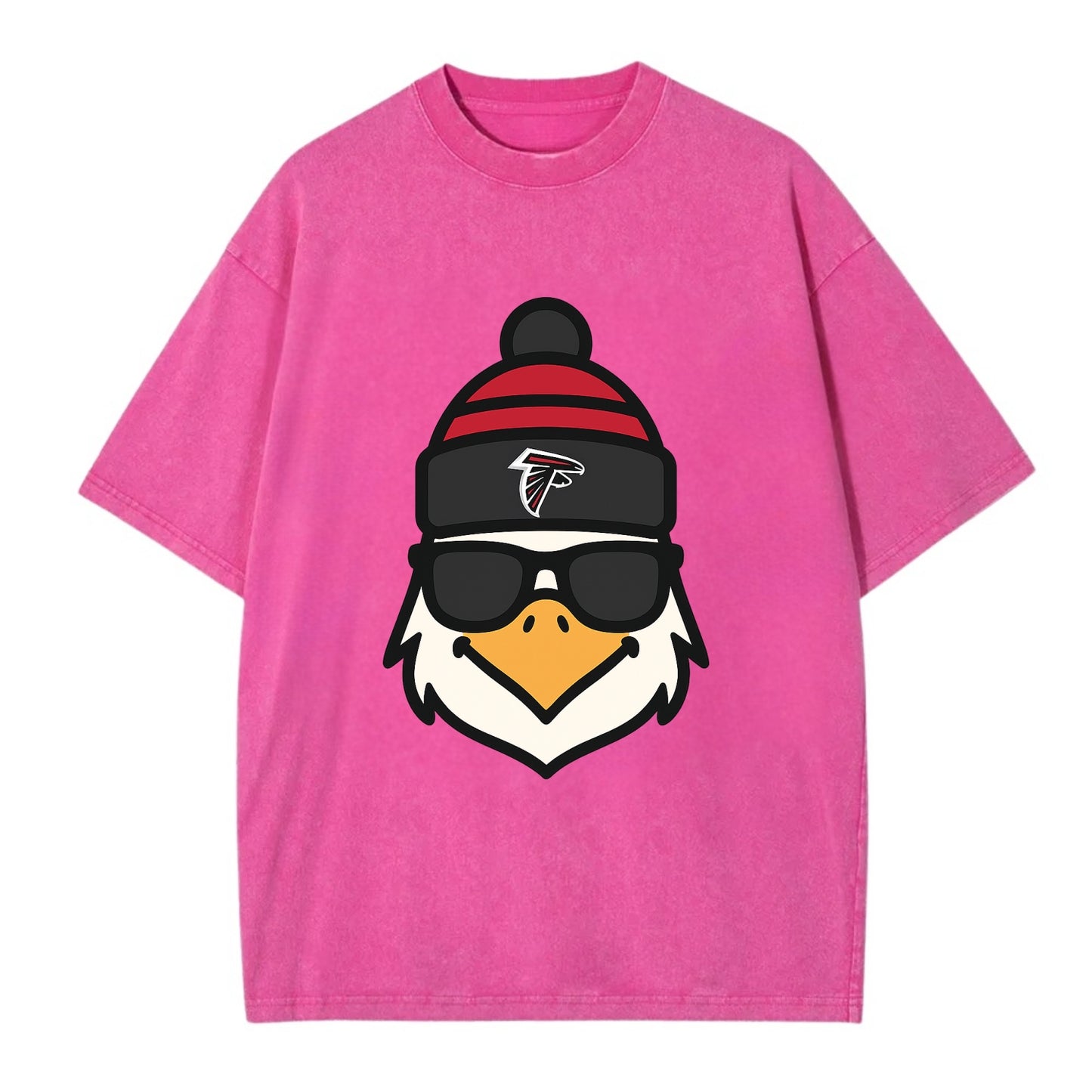 Atlanta Falcon wearing Falcons red and black beanie with pom pom and wayfarer - Vintage T-shirt - Dusty Rose(Rose)