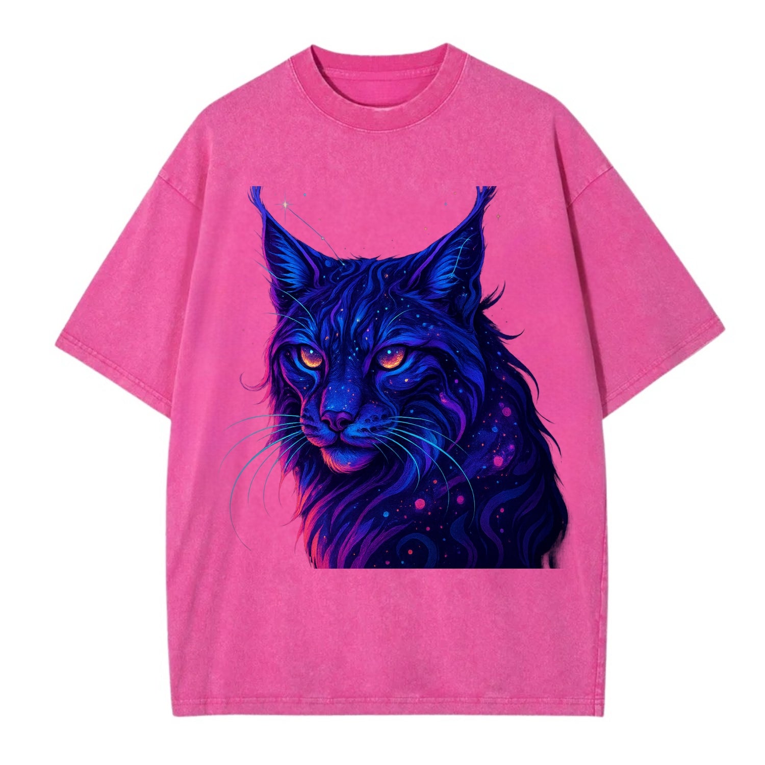Stealthy lynx with ear tufts forming constellation patterns, nebula spots across - Vintage T-shirt - Dusty Rose(Rose)