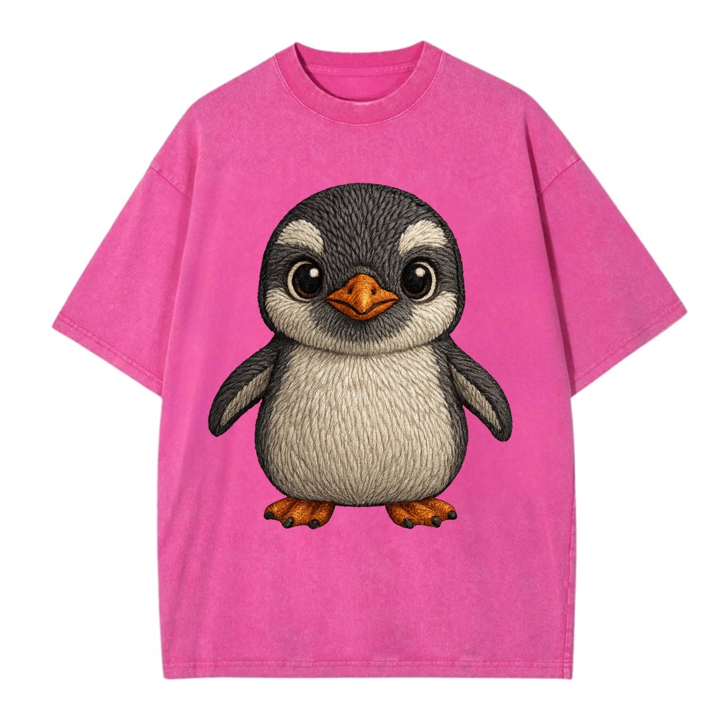 Baby Gentoo Penguin - orange beak, white cap, bright eyes, front-facing, energetic - Vintage T-shirt - Dusty Rose(Rose)