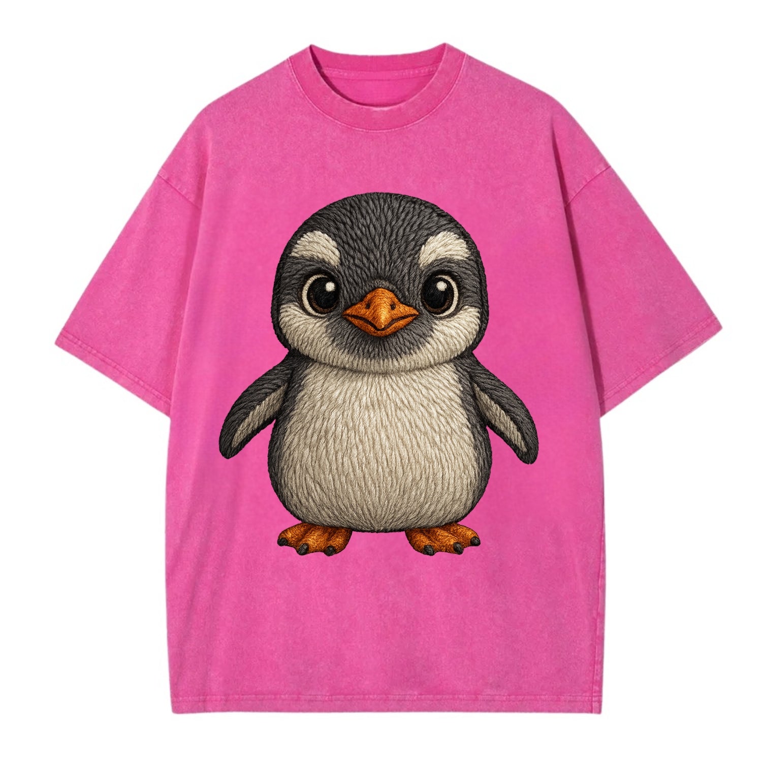 Baby Gentoo Penguin - orange beak, white cap, bright eyes, front-facing, energetic - Vintage T-shirt - Dusty Rose(Rose)
