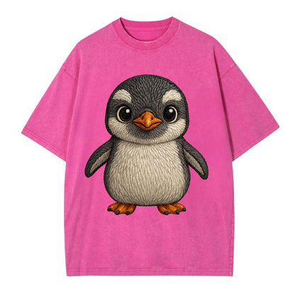 Baby Gentoo Penguin - orange beak, white cap, bright eyes, front-facing, energetic - Vintage T-shirt - Dusty Rose(Rose)