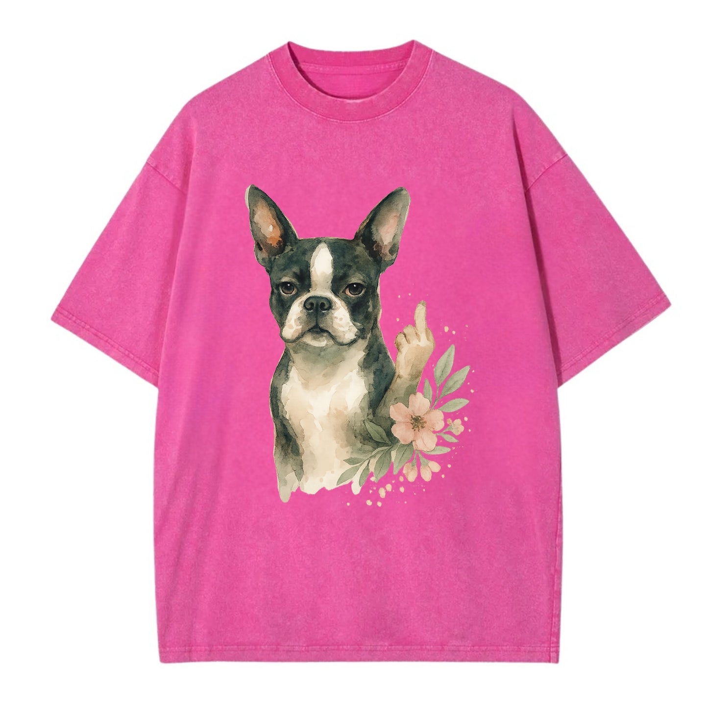 Boston Terrier with tuxedo markings, perky ears, paw up giving sass - Vintage T-shirt - Dusty Rose(Rose)