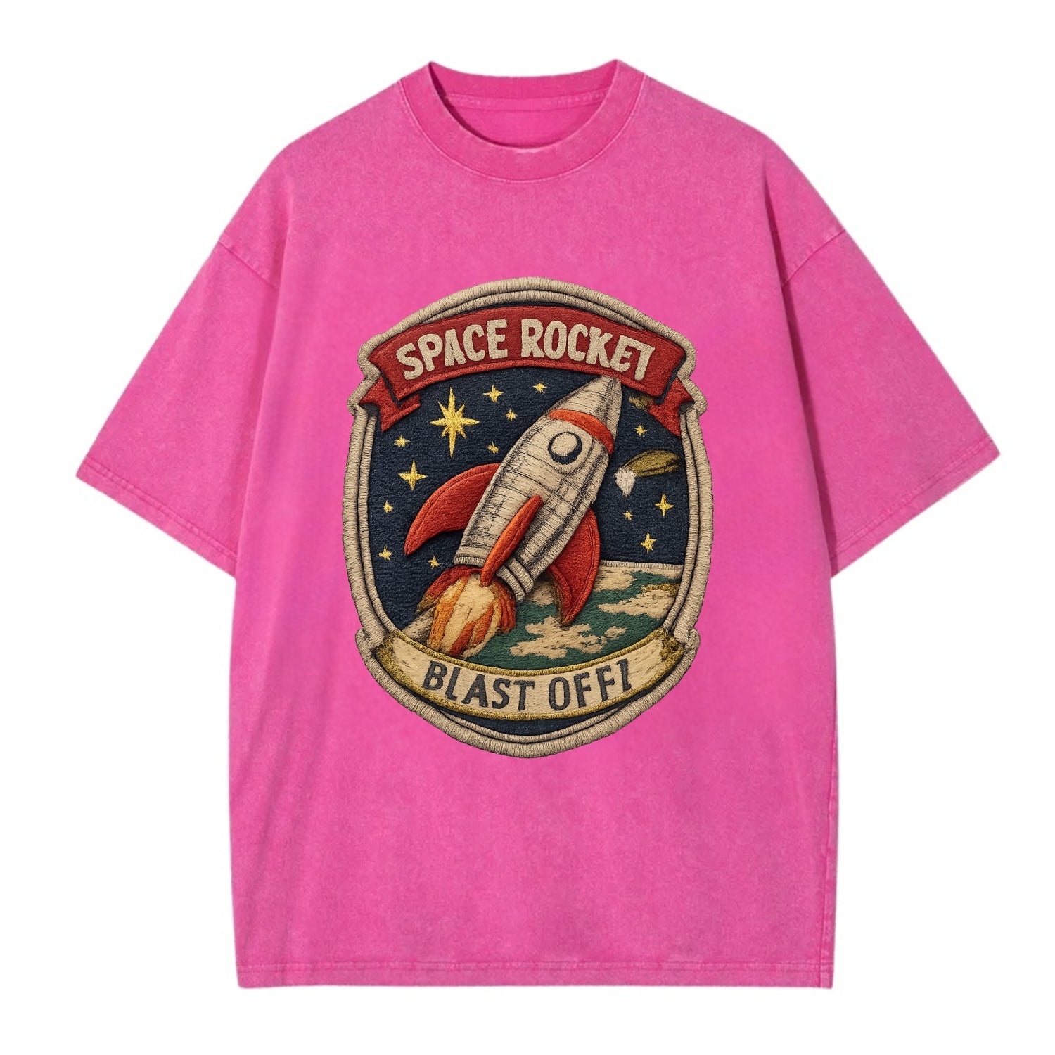 RETRO ROCKET - 1950s space rocket in silver and red , atomic age - Vintage T-shirt - Dusty Rose(Rose)