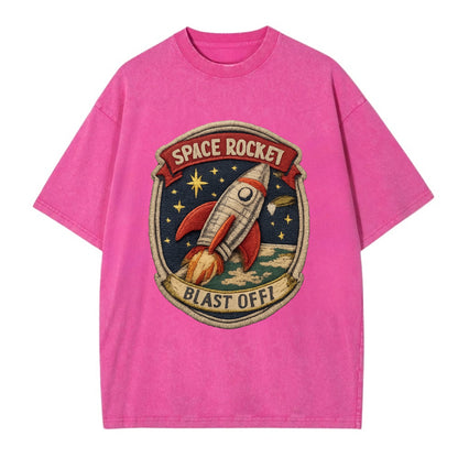 RETRO ROCKET - 1950s space rocket in silver and red , atomic age - Vintage T-shirt - Dusty Rose(Rose)