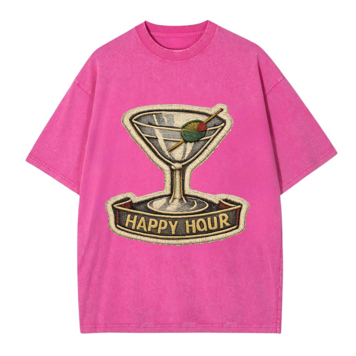 COCKTAIL MARTINI - martini glass with olive in silver and green , happy hour - Vintage T-shirt - Dusty Rose(Rose)