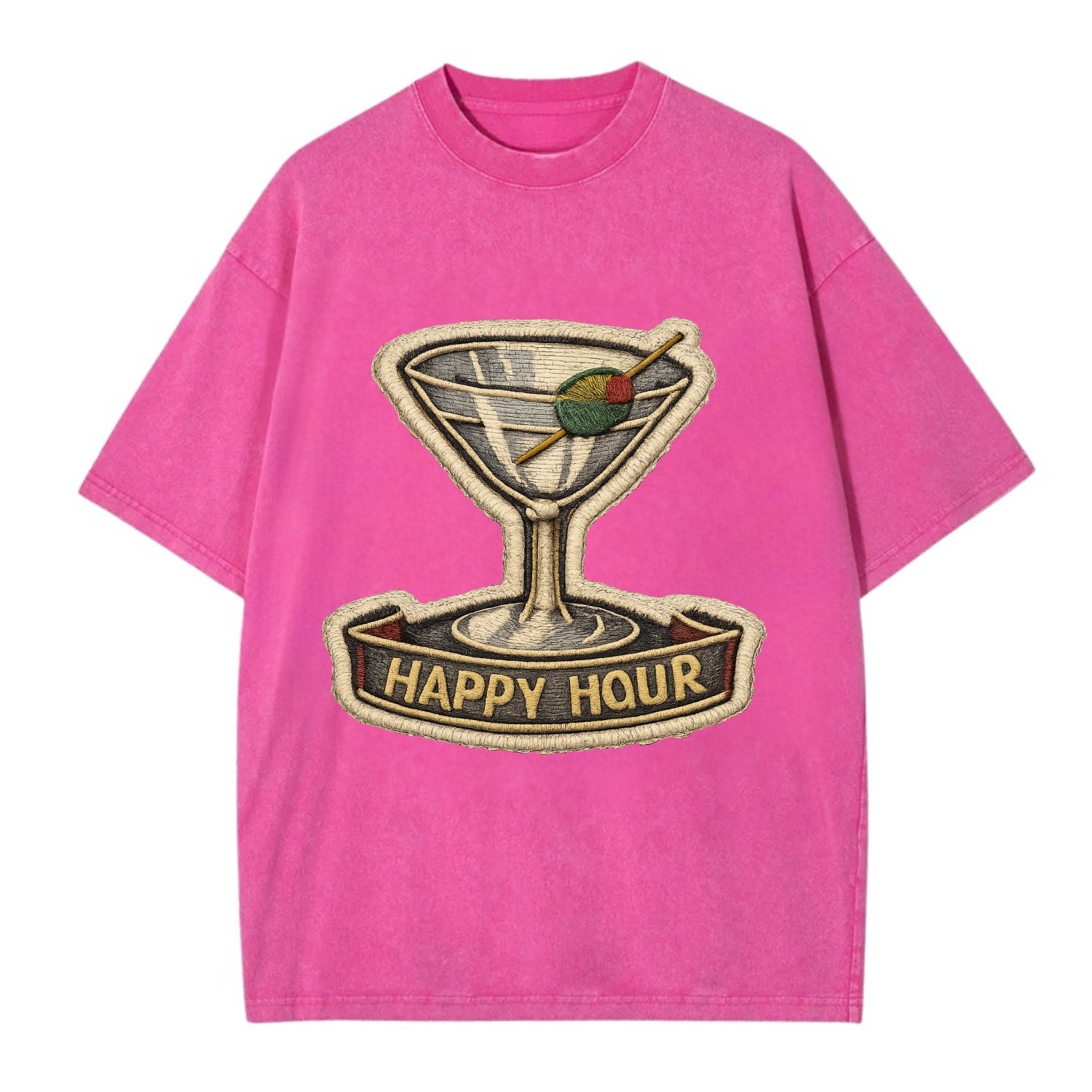 COCKTAIL MARTINI - martini glass with olive in silver and green , happy hour - Vintage T-shirt - Dusty Rose(Rose)