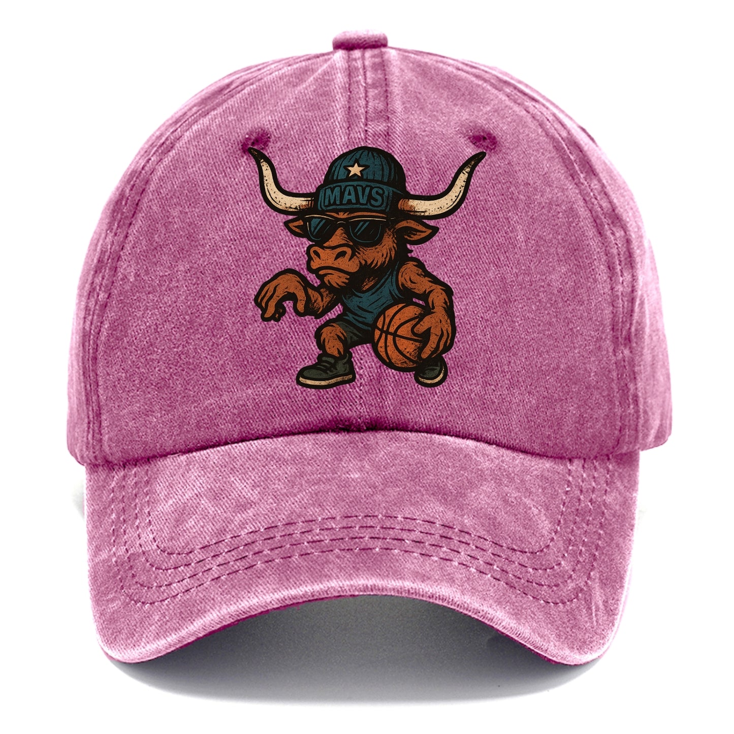 Texas Longhorn wearing Mavs beanie with lone star patch and wayfarer sunglasses - Classic Cap - Dusty Rose(Rose)