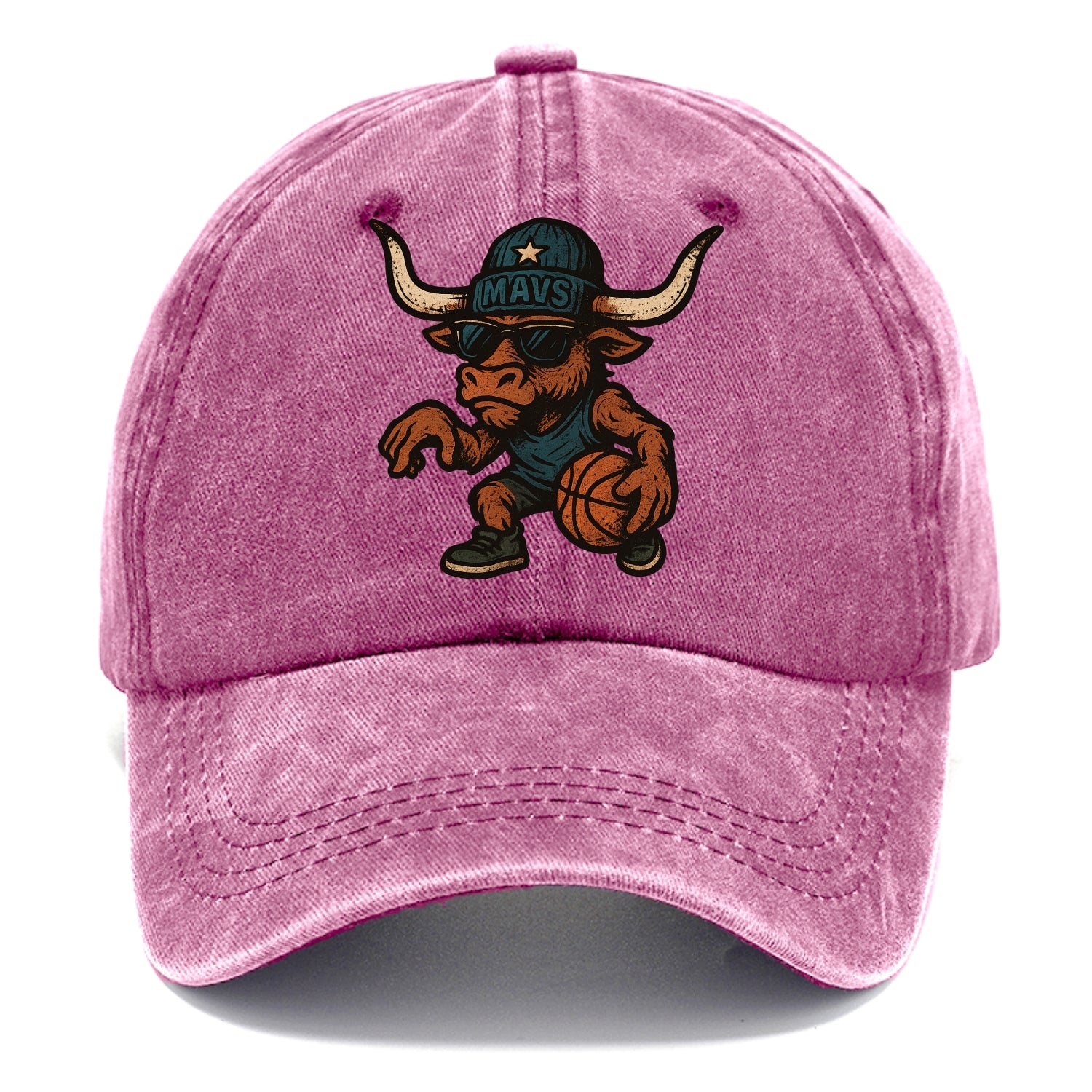 Texas Longhorn wearing Mavs beanie with lone star patch and wayfarer sunglasses - Classic Cap - Dusty Rose(Rose)