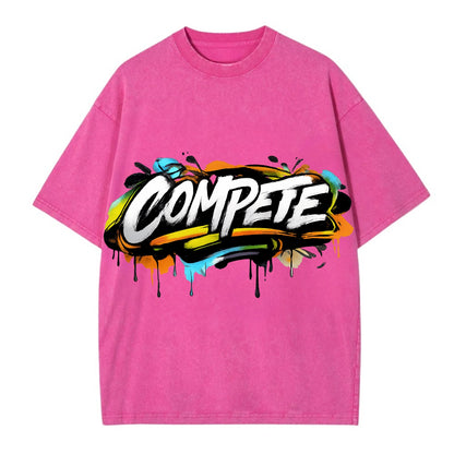 Bold typography design - "COMPETE" - competitive spirit, love the game - Vintage T-shirt - Dusty Rose(Rose)