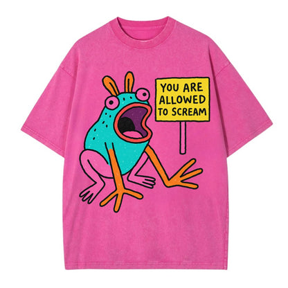 YOU ARE ALLOWED TO SCREAM | Open-mouthed frog mid-scream - Vintage T-shirt - Dusty Rose(Rose)