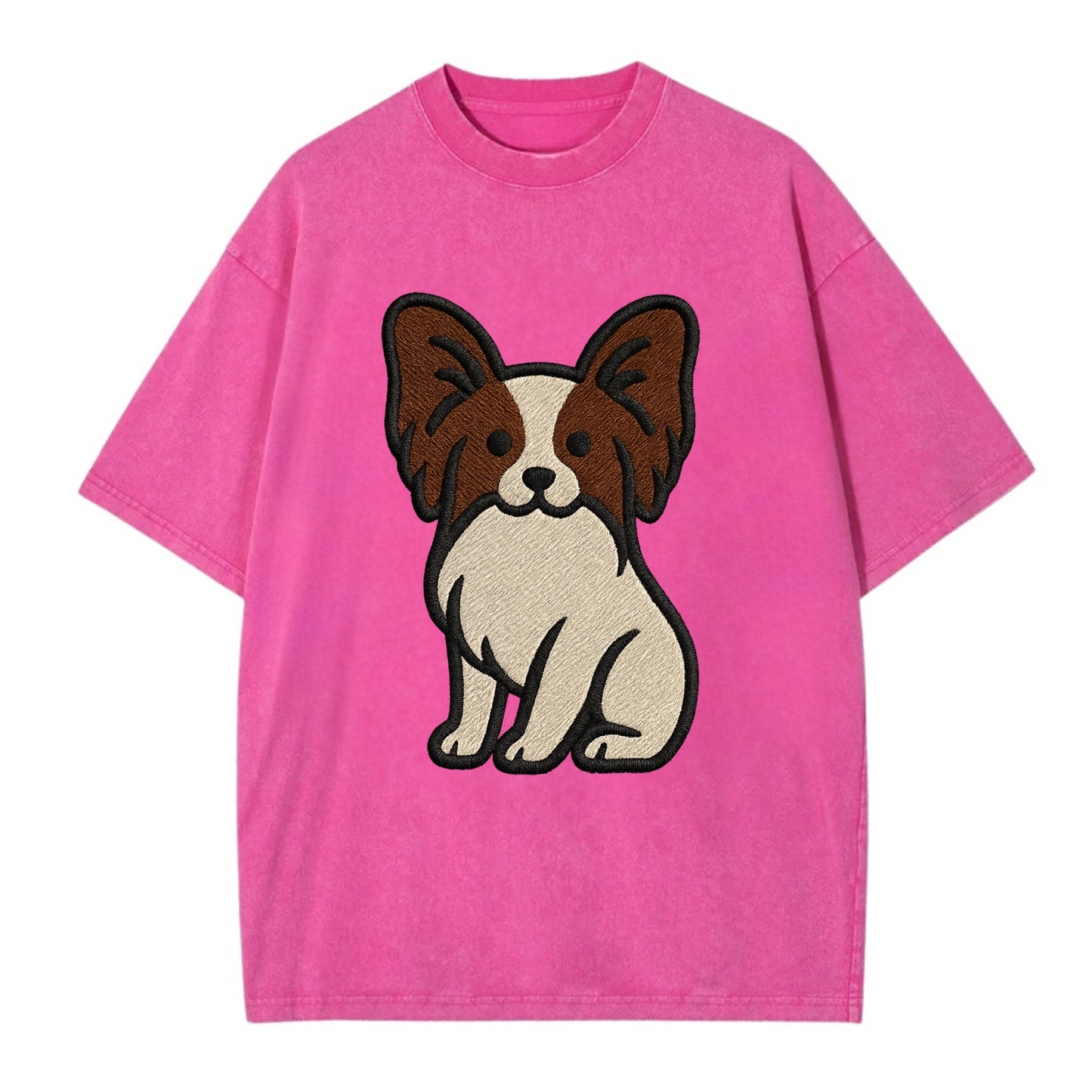 Papillon - White with brown ears sitting Vintage T-shirt - Dusty Rose(Rose)